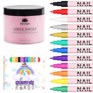EBANKU 120g/4.23oz Pink Acrylic Powder and 12 Colors Nail Art Pens