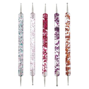 VOCOSTE Double Ended Nail Art Pen>5 Pcs Faux Crystal Handle Nail Design Tools Kit Nail Dotting Pens