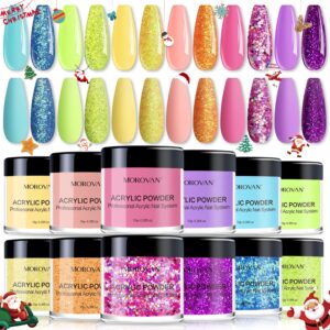 Morovan Acrylic Powder Set – 12 Colors Acrylic Nail Powder Professional Polymer Colored Acrylic Powder Glitter Nails Powder for Acrylic Nail Extension Carving