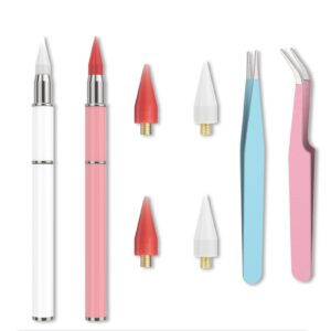 OIFEN Rhinestone Picker Tool ,2 Pcs Dual-Ended Wax Pencil for Rhinestones for Nail Art Decoration, with 4 Extra Wax Tips and 2 Tweezers