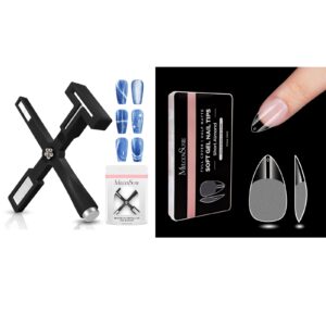 MelodySusie 5 in 1 Nail Magnet with Short Almond Half Matte Acrylic Fake Nails