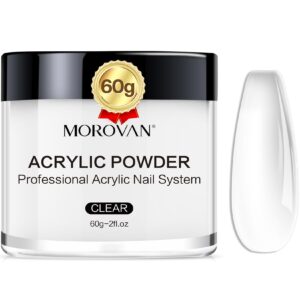 Morovan Clear Acrylic Powder – 2oz Professional Acrylic Nail Powder Polymer Clear Nail Powder for Acrylic Nail Extension Carving Nails