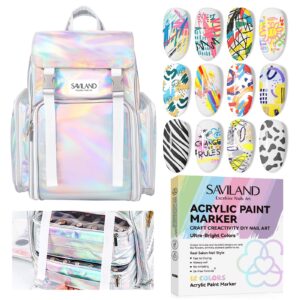 Saviland Nail Polish Pens and Nail Organizer Set: 12 Colors Quick Drying Nail Polish Pens for Nail Art with 70-Bottle Nail Organizers and Storage Bag for Nail Art Supplies
