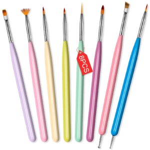 Saviland 8Pcs Nail Art Brushes Set – Professional Nail Brushes Nail Art Tools>Nail Painting Brush>Nail Extension Gel Brush>Nail Liner Brush>Double Nail Dotting Pen for Salon Home DIY Manicure