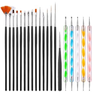 20 PCS Dotting Tools and Art Brushes Set for Nails, Gel Polish Acrylic Brush, Dotting Pen Liner Brush, Design Tools for Nail Art