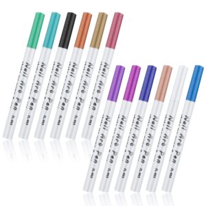 12pcs 3D Nail Art Pens Set with Glitter Texture Nail Graffiti Drawing Pen Nail Polish Pens Fine Tip Manicure Tools for Painting Nails DIY Nail Art Beauty Adorn Women Girls (12 Colors)
