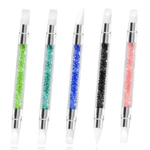 Abeillo 5PCS Dual-Tipped Silicone Cuticle Pusher>Resin Rhinestone Nail Art Pen Tools>Carving Sculpting Gel Pen for 3D Nail Design