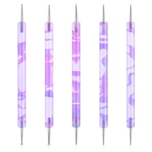 5PCS Dotting Tools Nail Art Tools for Painting Acrylic Nail Art Pen Dot Paint Manicure Kit 2 Ways Dotting Tools Embossing Tools for Paper Stainless Steel Dotting Pen Tool, Purple