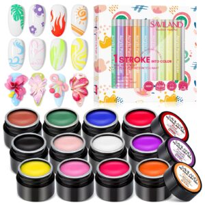 SAVILAND 3D Gel Nail Art: 12 Colors Non-Sticky 3D Sculpting Gel Set with 12 Colors Nail Polisn Pens for Nail Art Design Home Salon Manicure DIY