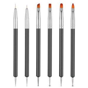 MBAIYO 6Pcs Nail Dotting Tools, Double-Ended Fine Nail Art Brushes Set Liner Dotting Tools Kit Gel Polish Nail Drawing Paint Small Detail Builder Gel Brushes for DIY Design French Manicure