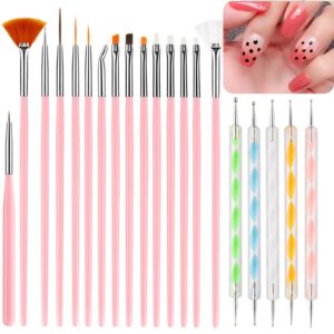15pcs Pink Nail Art Brushes Kit,5pcs Nail Dotting Pens,Rookii Nail Painting Brushes for Dot Drawing Home Salon,Pattern Tracing Pen, Ball Embossing Pen for Transfer Paper