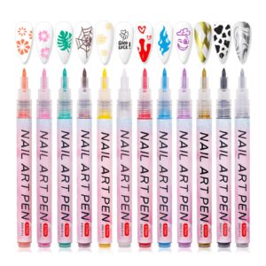 HUIFACAI Nail Drawing Pens 3D Nail Art Pens Sets Fine Tip Nail Art Manicure Tools for Painting Nail Beauty Adorn (12 Colors) Nail Styling Pens