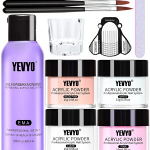 Acrylic Nail Kit> Acrylic Powder and Liquid Set> With Clear> Nude> Pink> White Nail Powder and Monomer> Professional Acrylic Nail Brush Nail Forms for Acrylic Nails Extension> Beginner and Home DIY