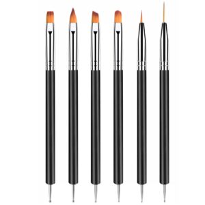 6PCS Double-Ended Nail Art Brush Kit For Gel Polish, Liner, Drawing, And Detailing – Professional Nail Design Pen And Paint Brushes Set