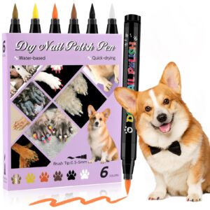 EBANKU 6 Colors Dog Nail Polish Pens Quick Dry>Pet Nail Art Pen for Dog Cat Bunny DIY Nails>Nail Art Kit for Pet Puppy Cat or Other Pets Nail Accessories