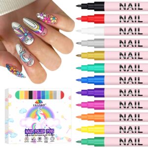 EBANKU 12 Colors Nail Art Pens Set>3D 0.7MM Nail Polish Pens Quick-Drying Nail Art Acrylic Paint Nail Point Dotting Liner Pen Tools for Home & Salon Nail DIY