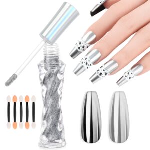 Saviland Silver Liquid Chrome Nails: Metallic Mirror Effect Gel Polish Powder With Sponge Stick for Nail Art Decoration> Home Salon Manicure DIY