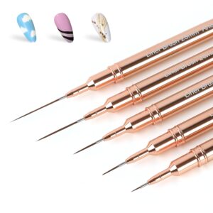 Artdone Metallic Nail Art Pens>Liner Brushes Set>5PCS Copper Color Nail Tools For Long Lines>Thin Details>Fine Drawing>Liner Brush UV Gel Polish Painting Nail Design Sizes 5/8/12/20/25mm