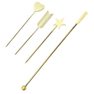 PLAFOPE Nail Gel Stirring Rods Set of 4 Long Manicure Mixing Tools Metal Nail Art Spatula Needles for Women Easy to Use