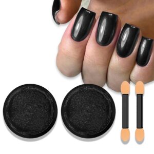 SMAILXIIYUE Black Chrome Nail Powder> 2pcs Black Chrome Powder for Nails Metallic Mirror Effect Dust Pigment for Gel Polish Nail Art Decoration