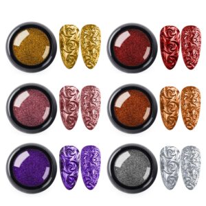 4D Relief Nail Powder Sculpture Nail Art Molds Powder for DIY Drawing Nails Art Design & Nail Salon (6PCS)
