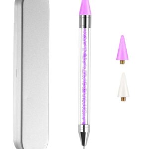 ZXUY Dual Ended Nail Rhinestones Picker Dotting Tools with 2 Extra Wax Head Nail Art Design Dotting Pen,DIY Nail Art Decoration Wax Tip Pencil for Gems Crystals Studs Beads (Purple)