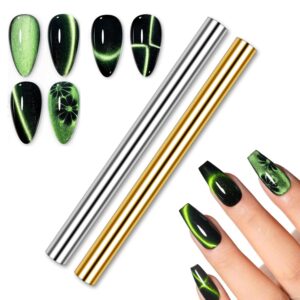 WOKOTO 2Pcs Silver And Gold Big Cylinder Nail Magnet For Cat Eye Nails Designs Magnet Nail Art Tools Ombre Gradient Design Nail Art Cat Eye Magnet Sticks For Women Nails Cat Eye Polish Magnets Pens