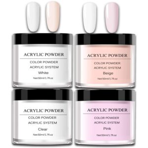Nail Acrylic Powder Set> 4 Colors 1.7oz Clear + 1.7oz Pink + 1.7oz White + 1.7oz Cover Beige Acrylic Powder
