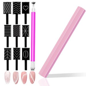 XEAOHESY 11 Pieces Cat Eye Magnet for Nails Double-Ended Hexagon Strong Nail Magnet Stick Flower Cat Eye Magnetic Pen 9 Stripe Nail Magnet Plates With Different Patterns Cat Eye Gel Polish Nail Art