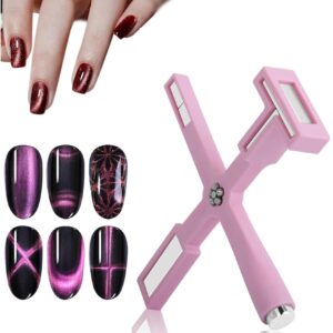 5 in 1 Nail Magnet>Multifunctional Cat Eye Gel Nail Polish Magnet for Nail Art>Strong 3D Magnetic Nail Design Tool for Nail Salon Home DIY (Pink)