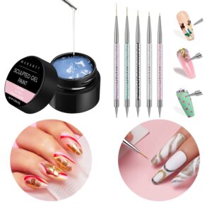 Makartt Nail Art Brushes Set 5PCS Double-End Nail Design Brushes Dotting Pen Bundle 3D Painting Gel Clear Nail Gel For Naills Art Chrome Nail Powder Sculpting Gel