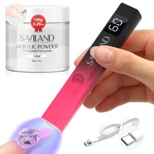 Saviland Clear Acrylic Powder 5.29OZ Large Capacity Acrylic Nail Powder Polymer Beginner SAVILAND Handheld U V Light for Nails: 12W Purple Mini UV Light for Gel Nail 3 Timer Setting LED Nail Lamp 400m