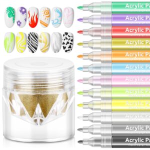 Saviland Gold Chrome Nail Powder and 12 Colors Nail Art Pens Set