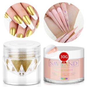 Saviland Acrylic Chrome Nail Powder Set – 1oz Acrylic Powder for Nails & 1g Metallic Mirror Gold Nail Chrome Powder for Nails> Professional Gel Polish Chrome Nail Powder for Nail Decorations