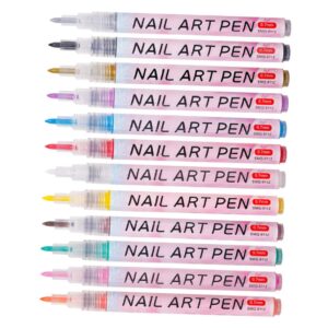 BIUDECO 12pcs Nail Art Paint Pens Nail Polish Pens for Diy Fingernail Manicure
