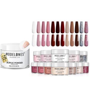 Modelones Clear Acrylic Powder with 12 Colors Acrylic Nail Powder Set