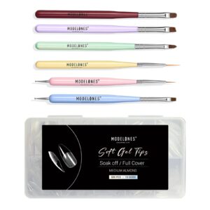 Modelones Nail Art Brushes Set 500Pcs Medium Almond Nail Tips