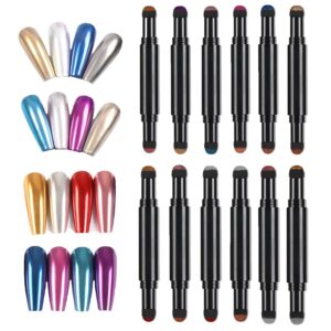 PTGMH 12 Pcs Nail Polish Pen Double Sponge Heads 24 Colors Chrome Nail Powder Air Cushion Mirror Nail Polish Holographic Powder Mirror Effects Nail Art Pens (colorful (12 pcs))