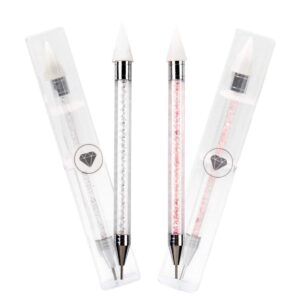 ASTONFOG 2 Pcs Wax Nail Rhinestones Picker Pencil>Dual-ended Rhinestone Gems Crystals Studs Picker Wax Pencil Pen>Crystal Beads Handle Manicure Nail Art DIY Decoration Tool (Pink White)