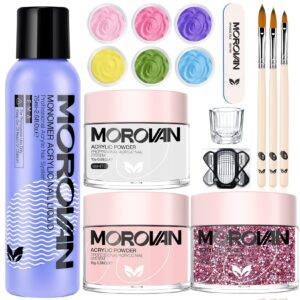 Morovan Acrylic Nail Kit – Professional Powder & Liquid Set with Glitter Powders & Brush for DIY Beginners