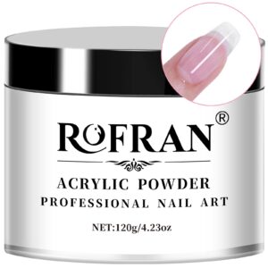 ROFRAN Clear Acrylic Nail Powder 4.23oz Professional Acrylic Nail System Large Capacity Nail Art Powder for Nail Extension，Acrylic Powder，Odor-Free and Long-Lasting> No Needed Nail Lamp Curing