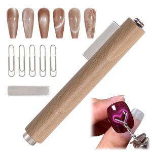 ESUOHYM 3 In 1 Nail Magnet For Cat Eye Gel Polish With Extra 1 PCS Square Magnet>5 PCS Paper Clips For Heart Flower And Black Hole Nail Art DIY Tools Design Wood