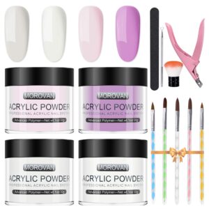 Morovan Acrylic Powder for Nail Art Decoration – 30g/PCS 4 Color Acrylic Powder Set for Flowers Carved Nail Extension – Acrylic System Pink White Clear Powder for French Nails Professional Salon