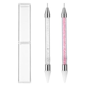 2 Pcs Nail Rhinestone Picker Dotting Pen Dual End Rhinestone Picking Pencil Nail Dotting Tool Wax Tip Pencil Pick up Applicator for DIY Nail Art (Pink, White)
