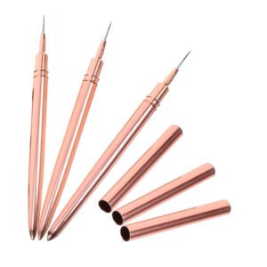 Beatifufu Nail Art Tools 3pcs Gold Brush Set Nail Liner Pen Thin Nail Brush for Nail Design Stylish Practical