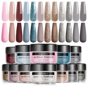 MODELONES Acrylic Powder 12 Color Nude Gray Color Acrylic Nail Powder Set Professional Polymer Colorful Set Acrylic nails
