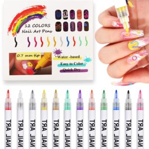 12 Colors Nail Art Pens Set – Quick-Drying Water-based 3D Nail Markers for Acrylic Nail Painting Dotting Liner Designs – Perfect for Home & Salon Nail DIY