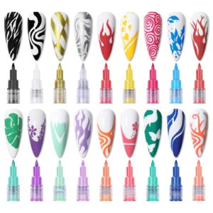 RoseFlower 18 Colors Nail Art Pens Set>3D Nail Polish Pens Nail Design Tools>Graffiti Dotting Nail Art Drawing Paint Pen Quick Dry Waterproof Nail Art Painting Pens Kit for DIY Nail Art Design – #A