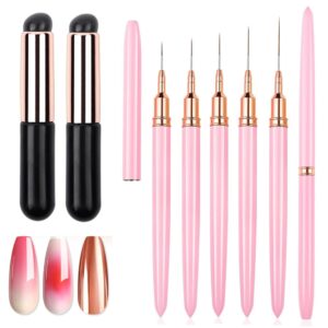 Nail Art Brushes Set>5Pcs Liner Brush for Nail>2 Pcs Reusable Silicone Head Acrylic Nail Gradient Painting Brush>Thin Nail Art Dotting Drawing Pen (7/9/11/15/25mm)