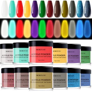 Morovan Acrylic Powder Set – 12 Colors Acrylic Powder Glow in the Dark Acrylic Nail Powder Luminous Professional Polymer Powder for Acrylic Nail Extension